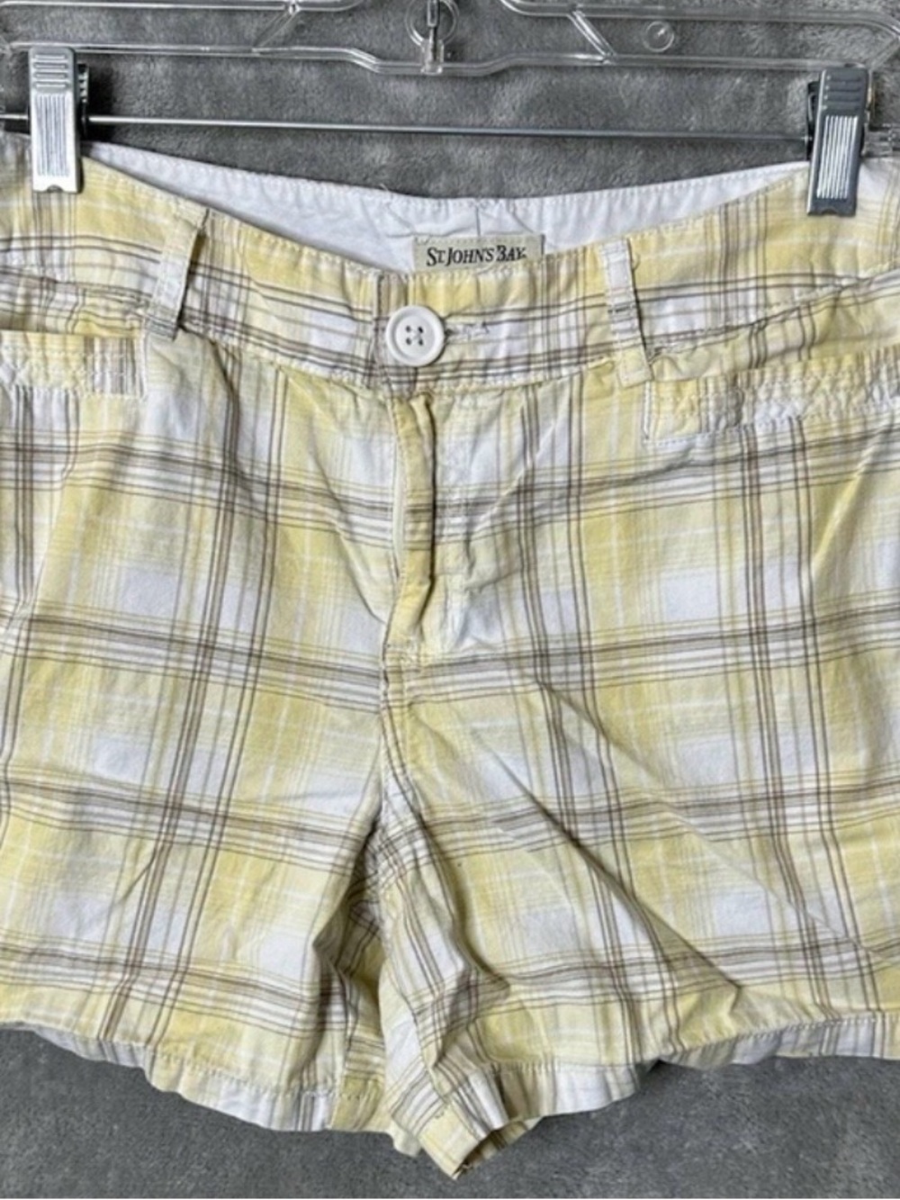 St. John's Bay Yellow and White Plaid Cotton Shorts
